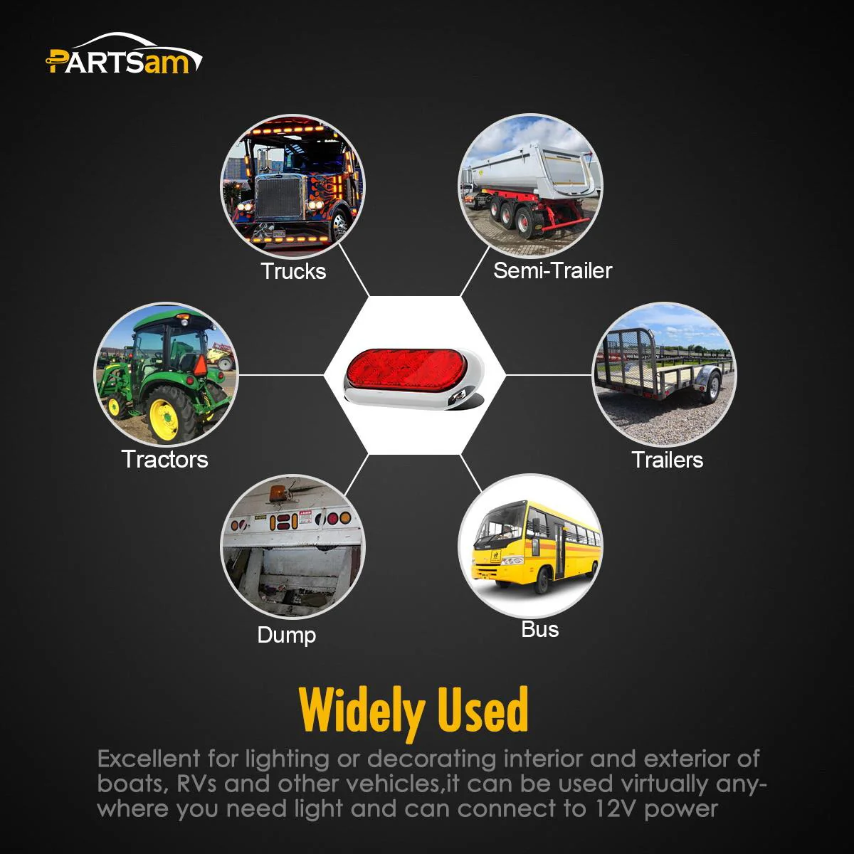 2PCS 6inch Oval Chrome Trailer Truck Red 10 LED Surface Mount Stop Turn Tail Lights - Image 7