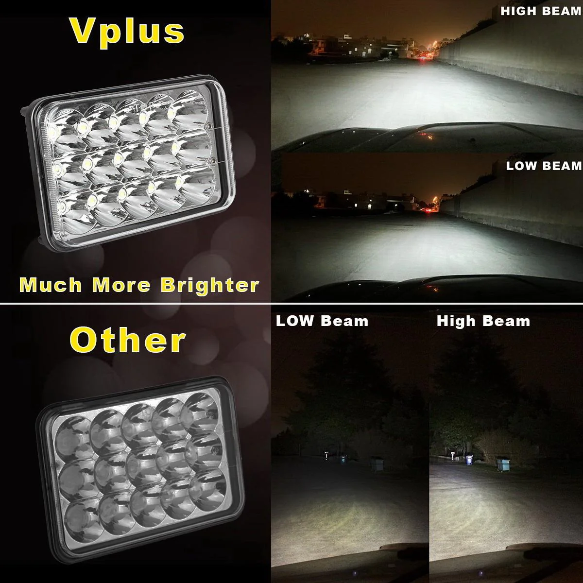 4PCS Partsam 4x6 LED Headlights Sealed Beam 6x4 Conversion Kit H4651 H4666 H4656 Compatible with Kenworth KW 900/Peterbilt 379/Truck/K10 K20 Van RV Camper Headlamp Assembly - Image 6