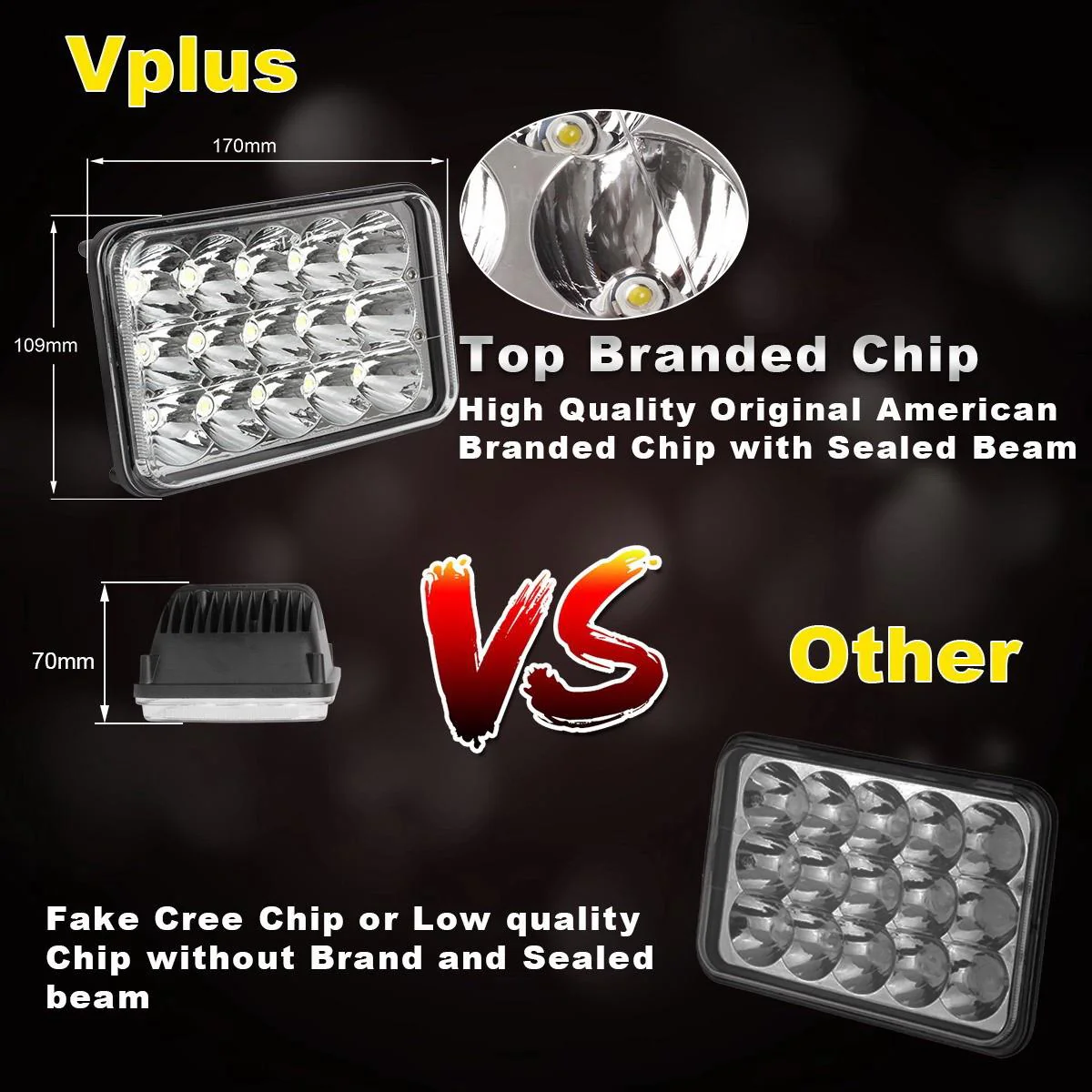 4PCS Partsam 4x6 LED Headlights Sealed Beam 6x4 Conversion Kit H4651 H4666 H4656 Compatible with Kenworth KW 900/Peterbilt 379/Truck/K10 K20 Van RV Camper Headlamp Assembly - Image 7