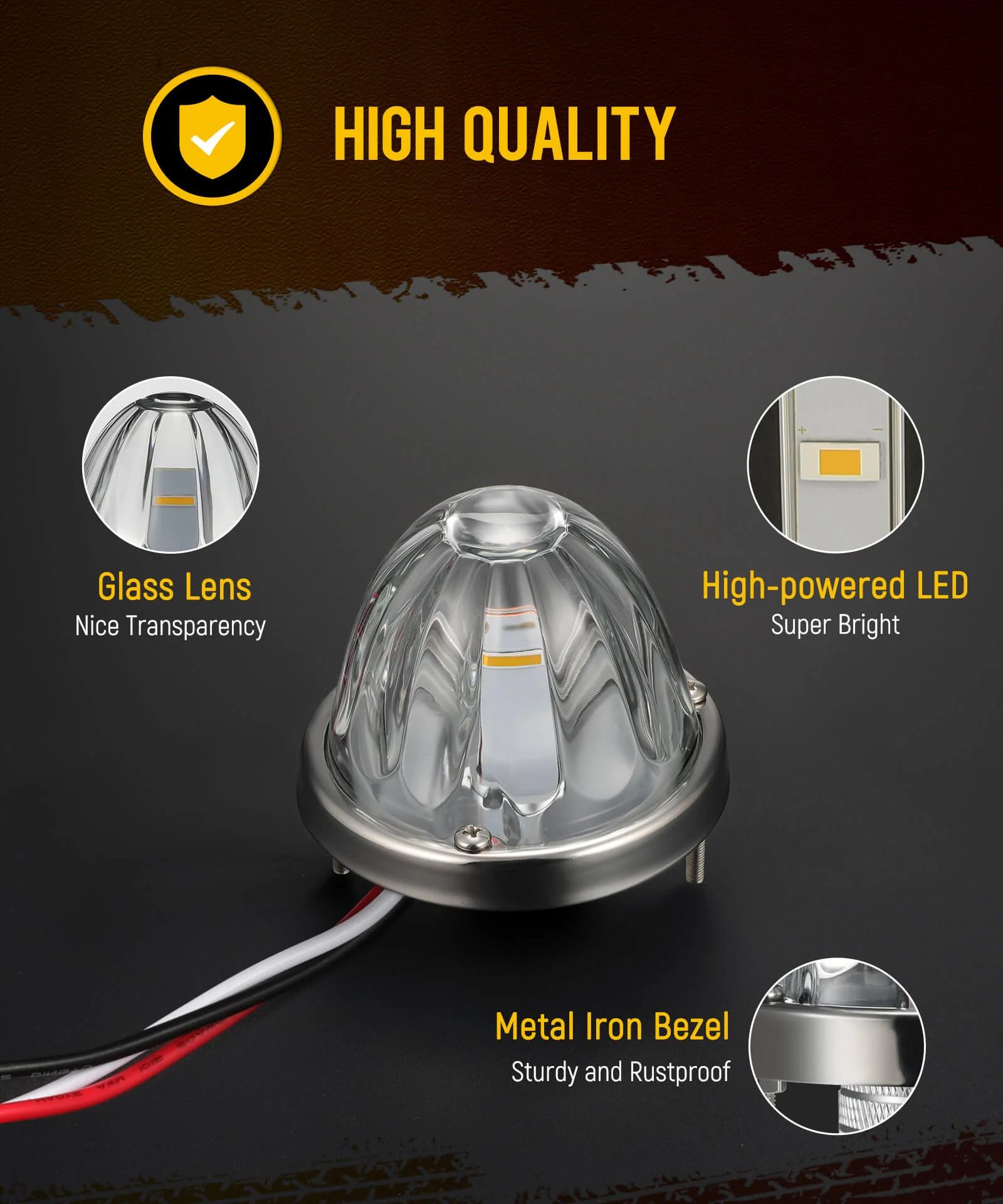 Amber Glass Watermelon Lights Clear Lens LED Side Marker Turn Signal Lights for Kenworth Peterbilt Freightliner Trucks - Image 3