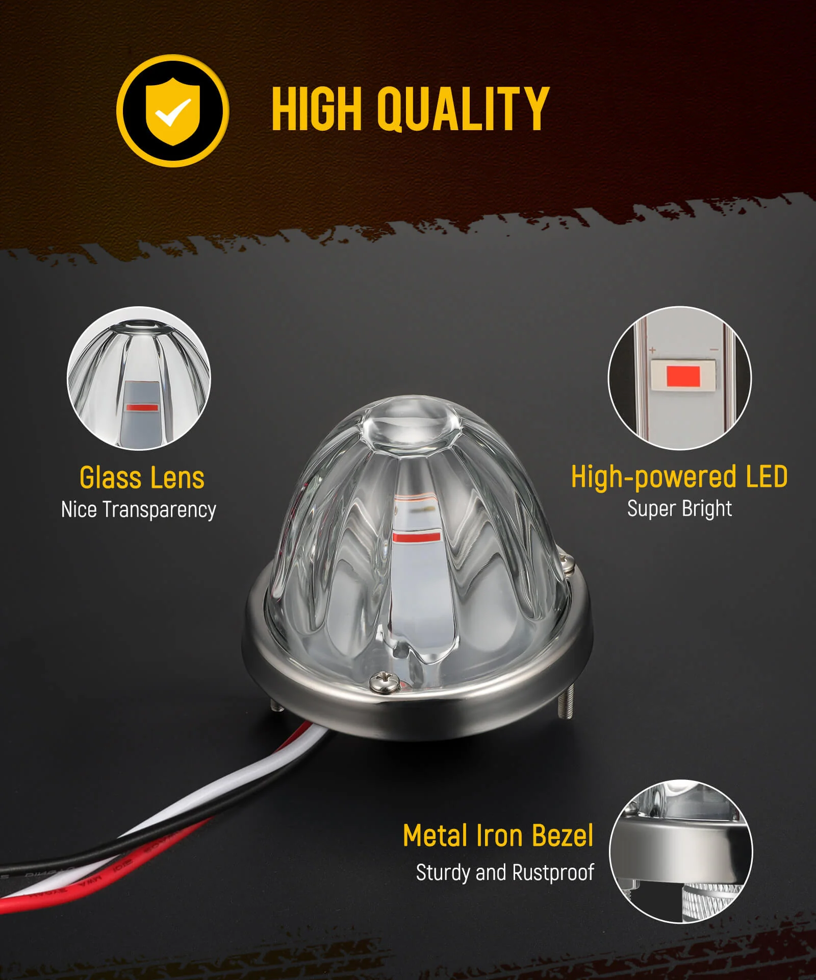 Glass Watermelon Lights Clear Lens Red LED Side Marker Turn Signal Lights with Bezel Replacement for Kenworth Peterbilt Freightliner Truck - Image 3