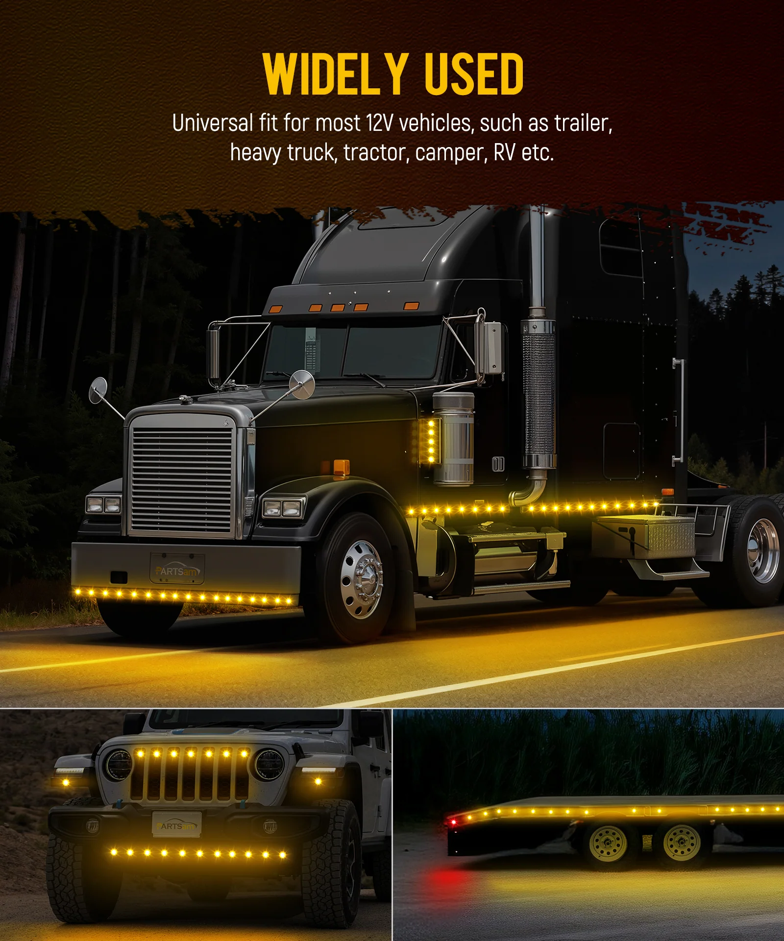 Partsam 10 Pcs Amber Watermelon Side Marker LED Dual Function Strobe + Marker Lights, 12V Side Clearance Tail Griller Flash Lights Turn Signal Warning Waterproof Light for Trailer Truck RV - Image 6