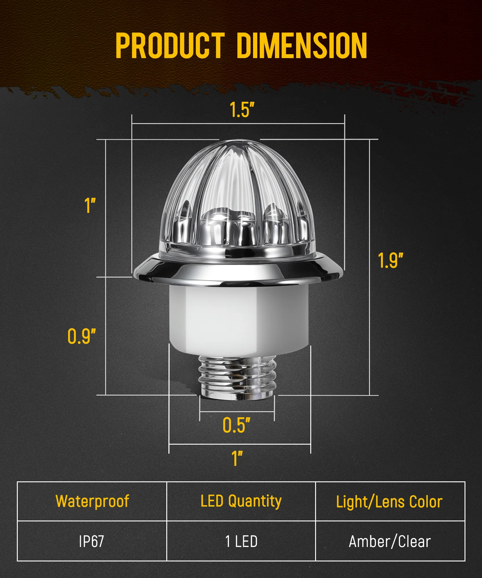 Partsam 10 Pcs Amber Watermelon Side Marker LED Dual Function Strobe + Marker Lights, 12V Side Clearance Tail Griller Flash Lights Turn Signal Warning Waterproof Light for Trailer Truck RV - Image 7