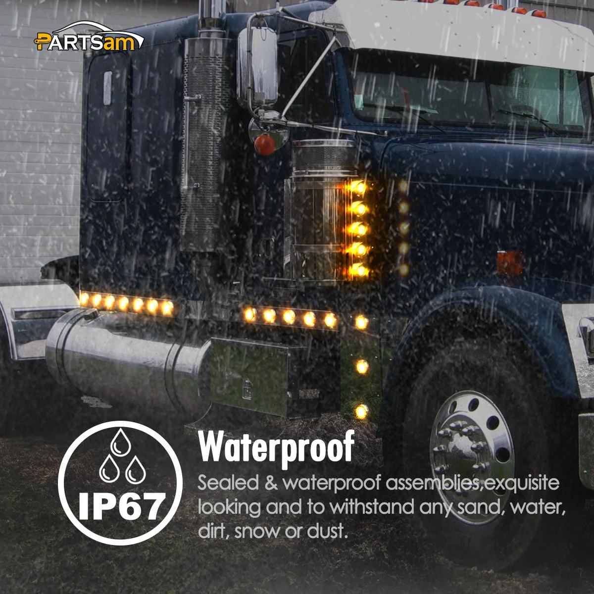 Partsam 10Pcs 2.5" Round Amber Led Clearance and side Marker Lights Kit 13 Diodes with Light Grommet and Wire Pigtail Truck Trailer Rv Flush Mount Waterproof 12V Sealed, 2.5 Round Led Marker Lights - Image 4