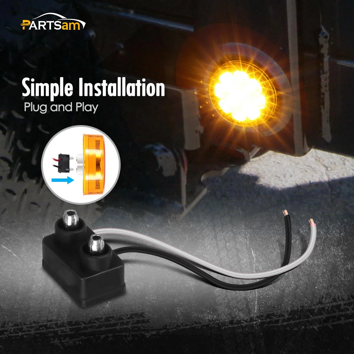 Partsam 10Pcs 2.5" Round Amber Led Clearance and side Marker Lights Kit 13 Diodes with Light Grommet and Wire Pigtail Truck Trailer Rv Flush Mount Waterproof 12V Sealed, 2.5 Round Led Marker Lights - Image 5