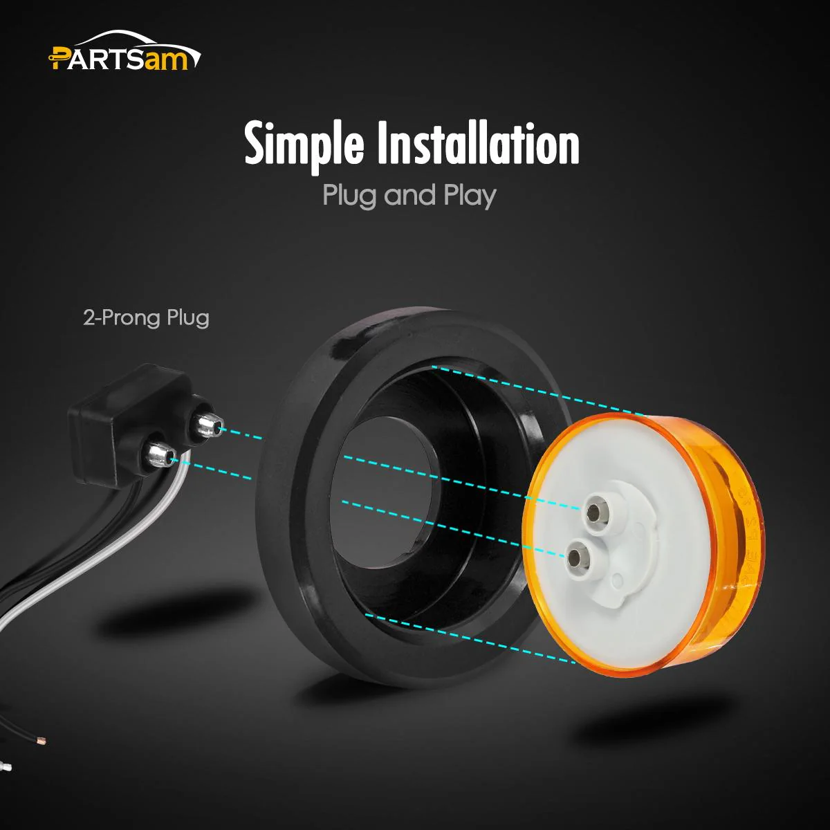 Partsam 10Pcs 2.5" Round Amber Led Clearance and side Marker Lights Kit 13 Diodes with Light Grommet and Wire Pigtail Truck Trailer Rv Flush Mount Waterproof 12V Sealed, 2.5 Round Led Marker Lights - Image 6