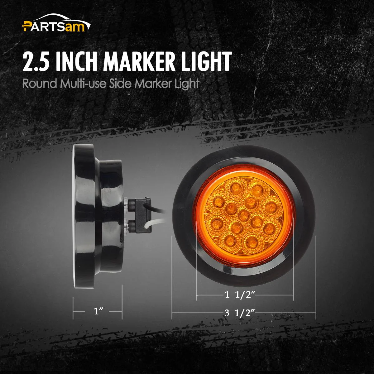 Partsam 10Pcs 2.5" Round Amber Led Clearance and side Marker Lights Kit 13 Diodes with Light Grommet and Wire Pigtail Truck Trailer Rv Flush Mount Waterproof 12V Sealed, 2.5 Round Led Marker Lights - Image 7