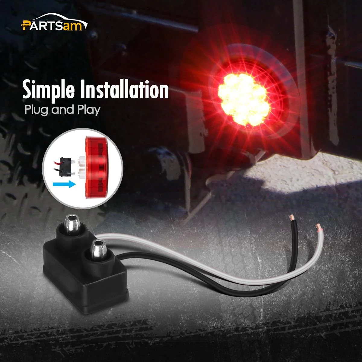 Partsam 10Pcs 2.5" Round Red Led Clearance and side Marker Lights Kit 13 Diodes with Light Grommet and Wire Pigtail Truck Trailer Rv Flush Mount Waterproof 12V Sealed, 2.5 Round Led Marker Lights - Image 5