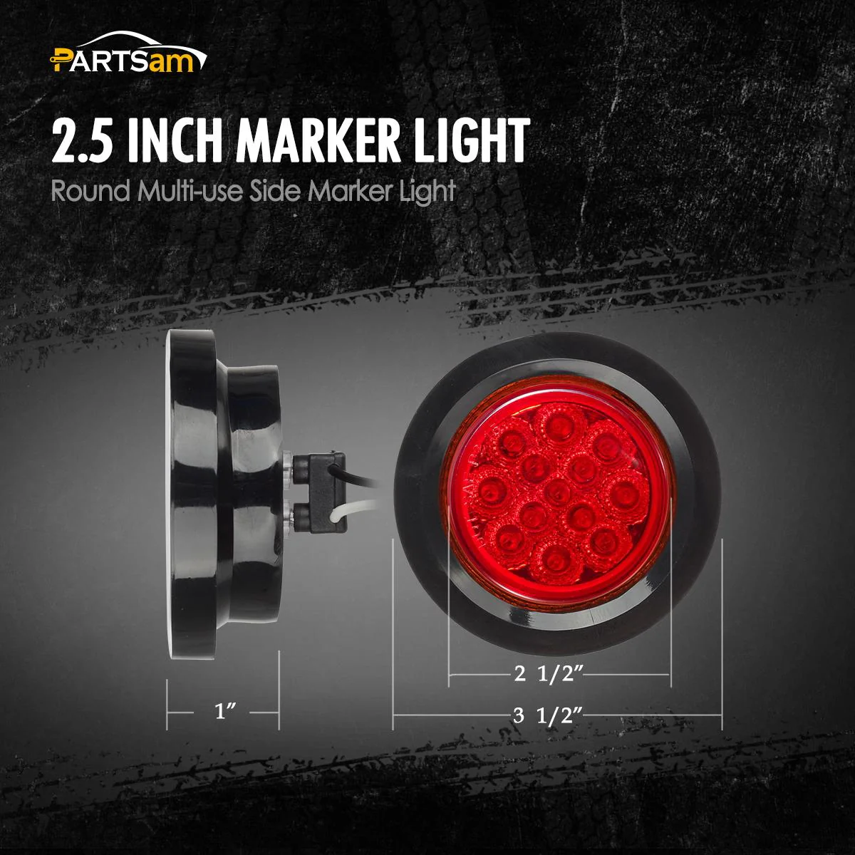 Partsam 10Pcs 2.5" Round Red Led Clearance and side Marker Lights Kit 13 Diodes with Light Grommet and Wire Pigtail Truck Trailer Rv Flush Mount Waterproof 12V Sealed, 2.5 Round Led Marker Lights - Image 7