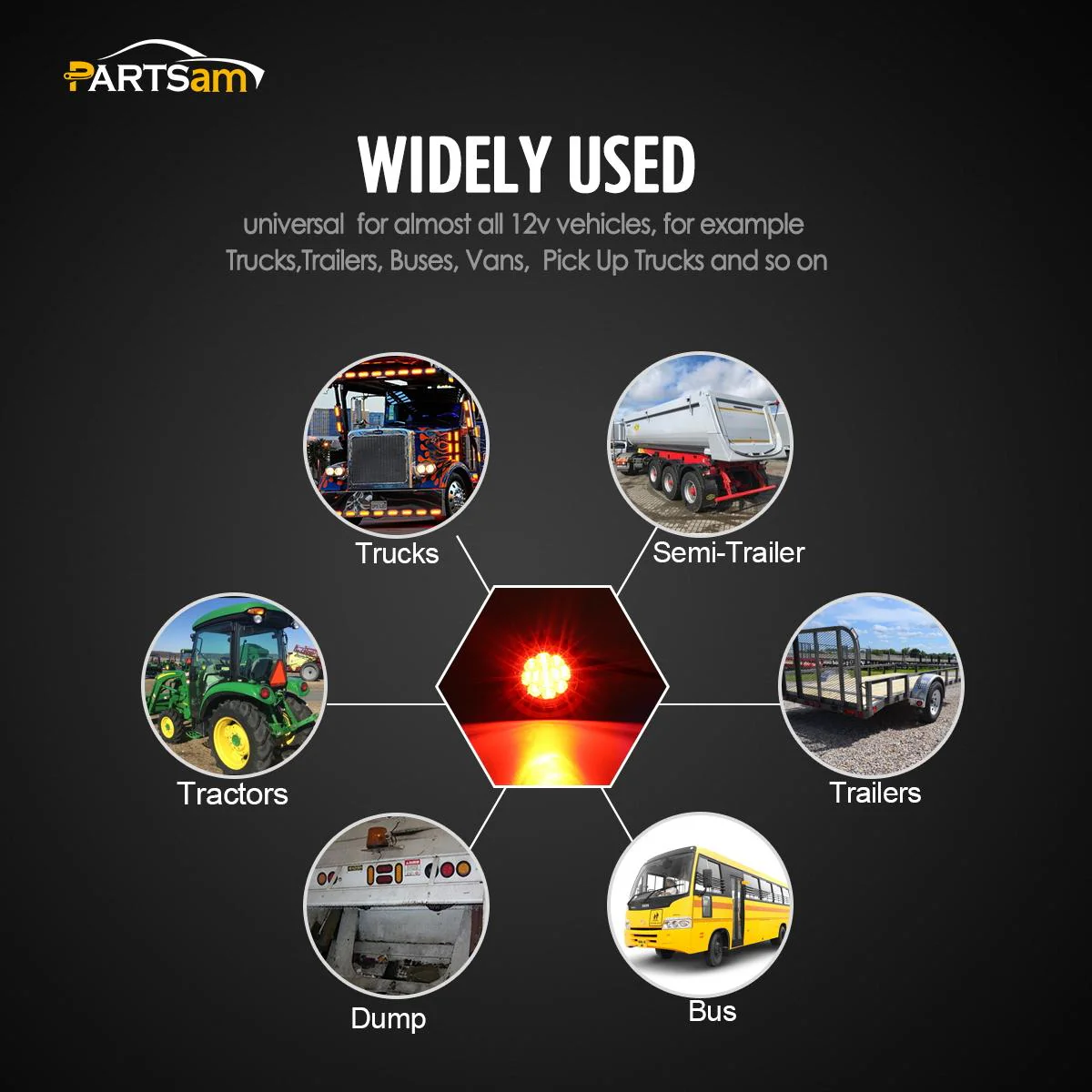 Partsam 10Pcs 2.5" Round Red Led Clearance and side Marker Lights Kit 13 Diodes with Light Grommet and Wire Pigtail Truck Trailer Rv Flush Mount Waterproof 12V Sealed, 2.5 Round Led Marker Lights - Image 8