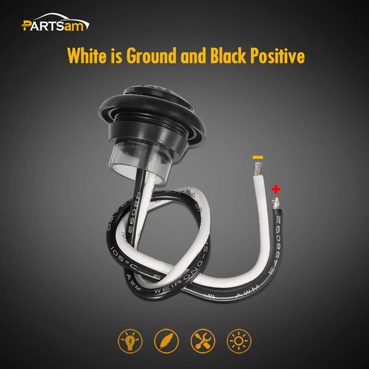 Partsam 10Pcs 3/4 Inch Mini White LED Side Marker Clearance Lights Smoke Black Lens Flush Grommet Mount Submersible Truck Boat Trailer Pickup 3/4 Inch Led Marker Lights Lamps Indicators Sealed - Image 5