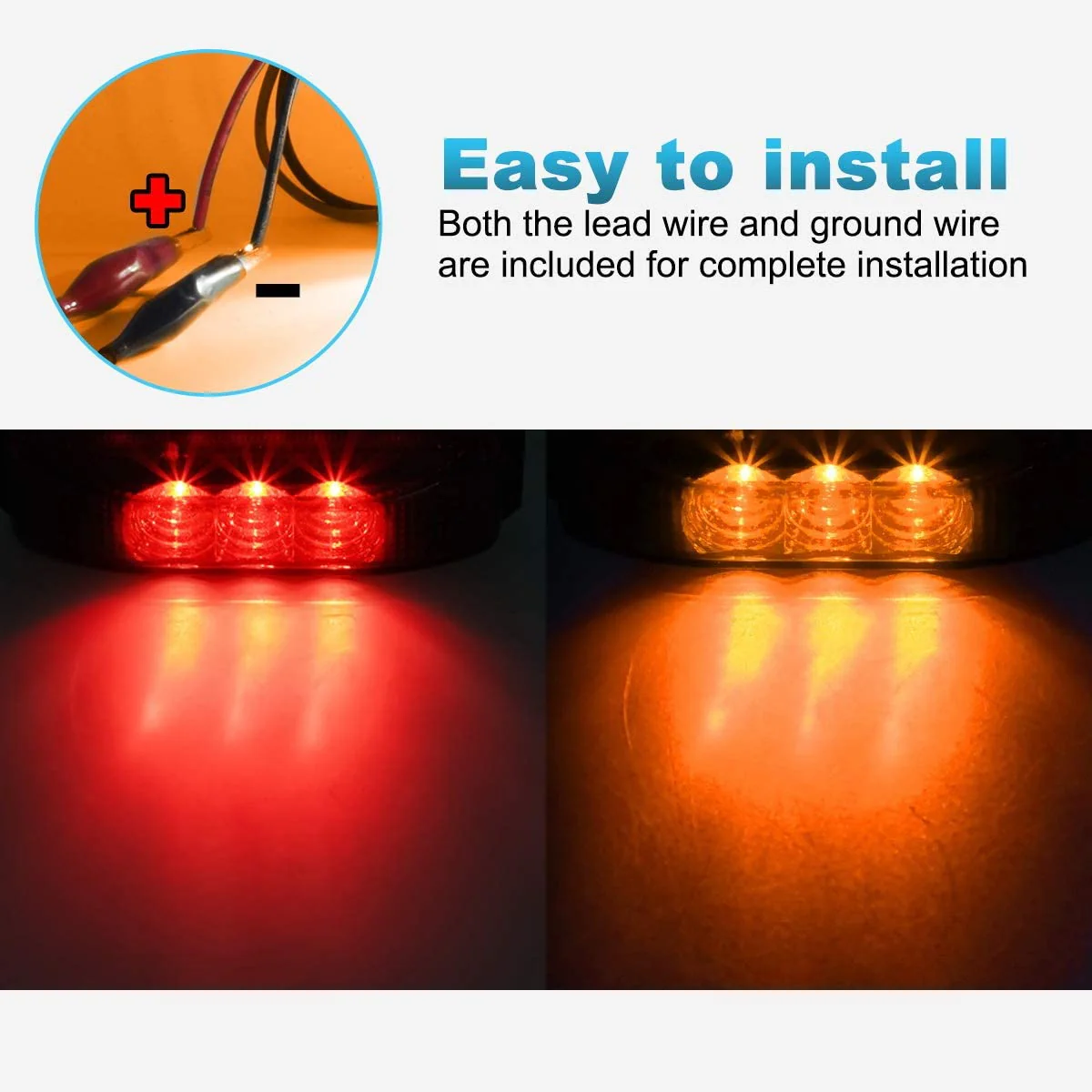 Partsam 10Pcs 3.9" Thin line Trailer Led Side Marker and Clearance Lights 3LED with Reflectors Submersible Sealed 12V Surface Mount for Truck Trailer Boats, Rectangular LED trailer light (5Amber+5Red) - Image 3