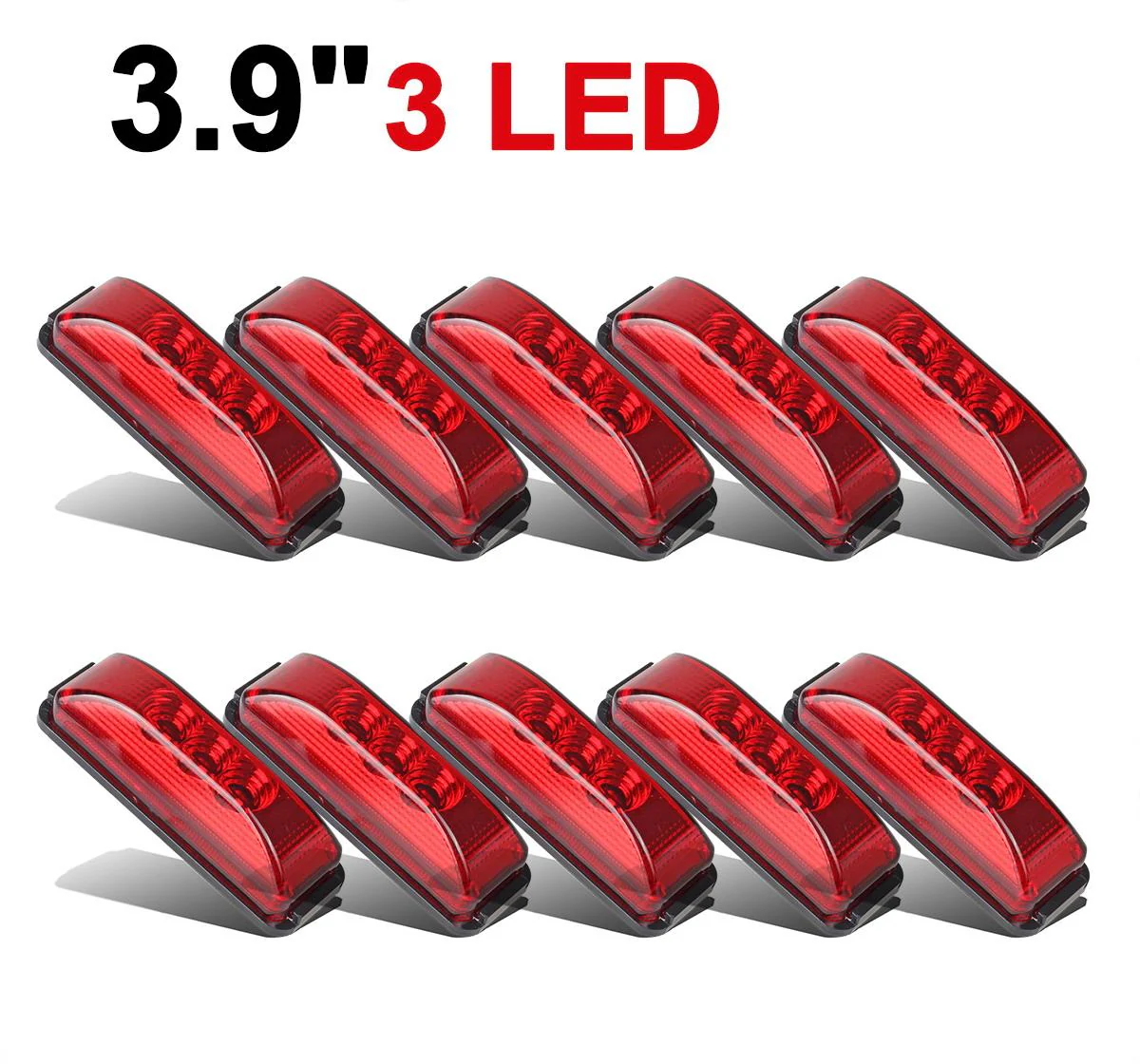 Partsam 10pcs 3.9inch Waterproof Red 3LED Side Marker Light Lamp for Trailer Truck Boat DC12V, Thin line Faceted LED Trailer Truck Clearance or Side Marker Lights w Mini Reflectors - Image 4
