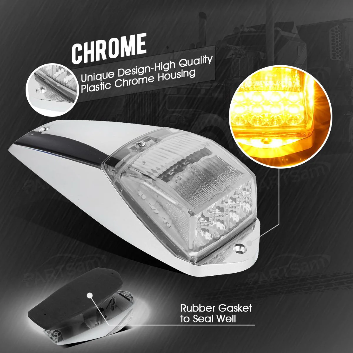 Partsam 10pcs 31LED Amber Cab Light LED Top Roof Running Marker Lights w/Chrome Base Compatible with Peterbilt/Kenworth/Freightliner//Western Star/Mack/International Trailer Trucks - Image 3