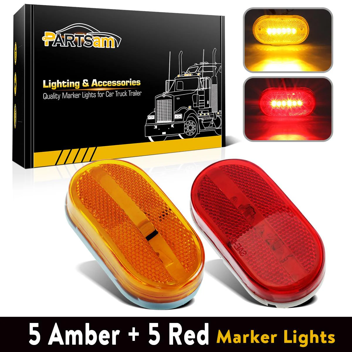 Partsam 10Pcs 4 Inch Trailer Rectangular Led Side Marker Clearance Lights Lamp 6 Diodes w/Reflex Lens, Sealed 2x4 Reflective Rectangle Led Marker Lights Surface Mount for Truck Lorry Van Camper 12V - Image 3