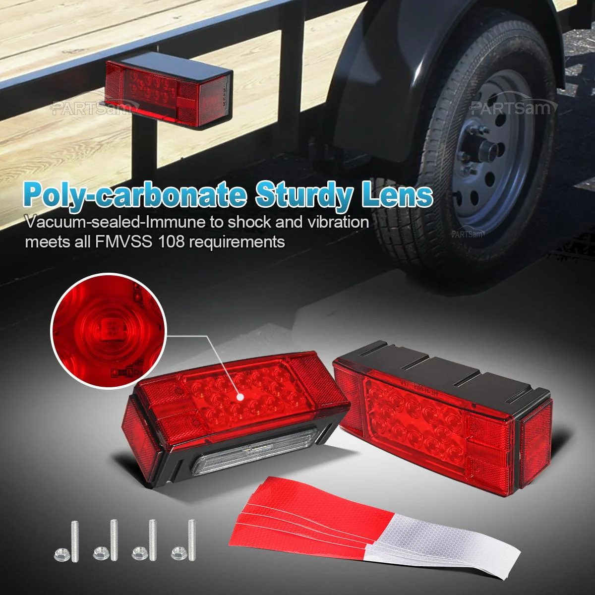 Partsam 12V LED Submersible Low Profile Rectangular Trailer Lights, Waterproof LED Combination Trailer Tail Light Kit Stop Brake License Plate Turn Running Lights Sealed for Boat Trailer Lights Truck - Image 3