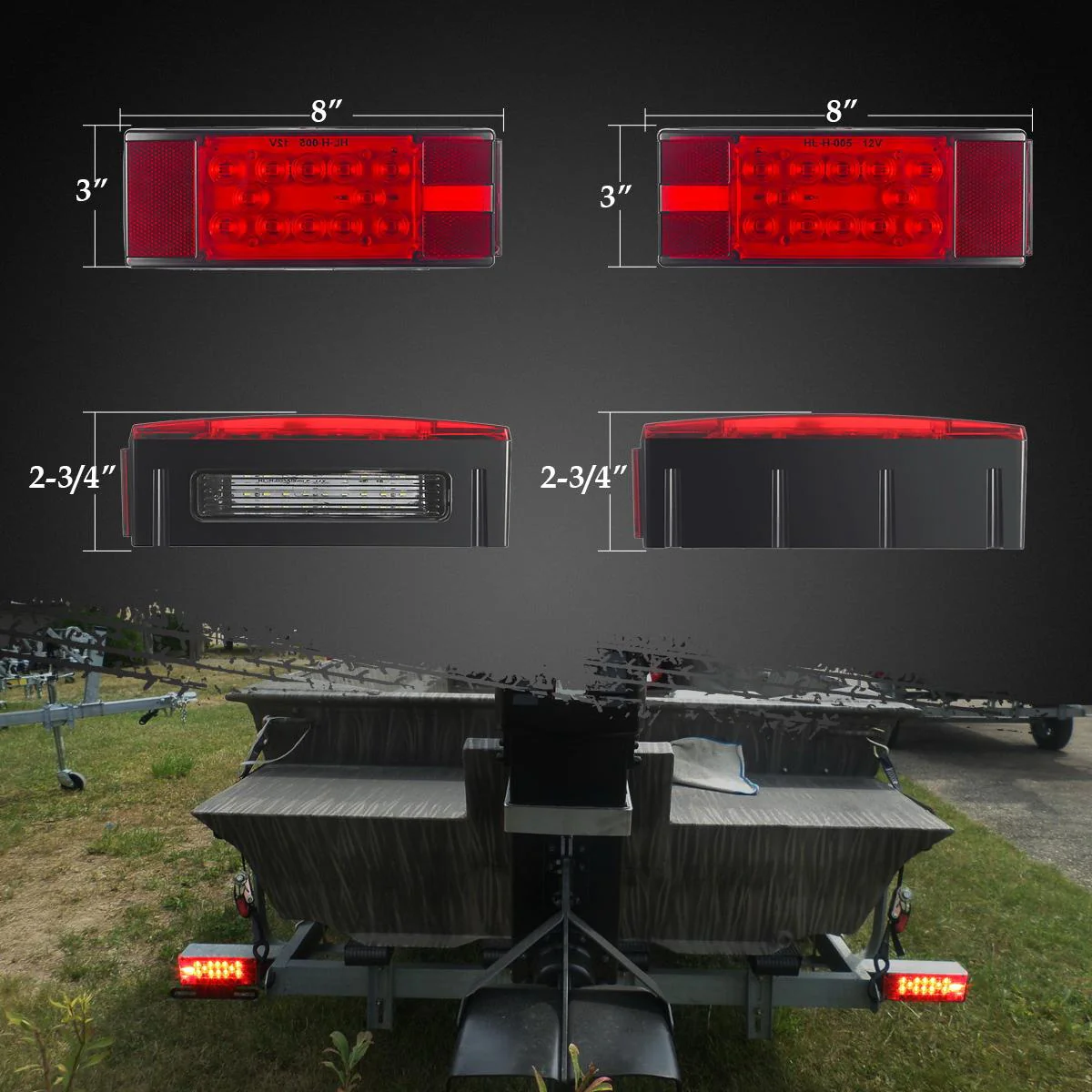 Partsam 12V LED Submersible Low Profile Rectangular Trailer Lights, Waterproof LED Combination Trailer Tail Light Kit Stop Brake License Plate Turn Running Lights Sealed for Boat Trailer Lights Truck - Image 5