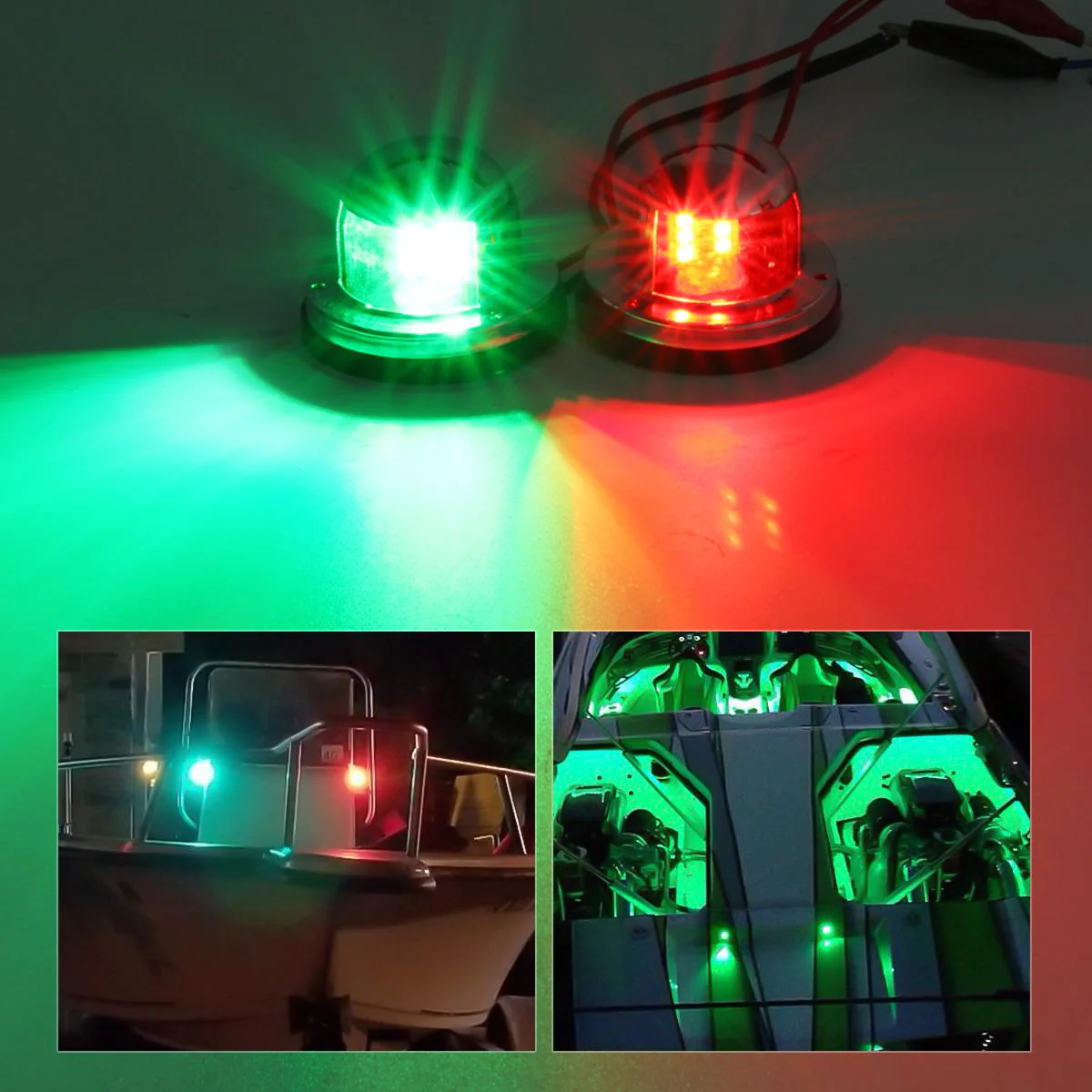 Partsam 12V Marine Boat Yacht Light LED Bow Navigation Lights Deck Mount Red Green Side Port Starboard Lights Sailing Signal Light Submersible 8 LED for Pontoons Skeeter Stainless Steel - Image 3