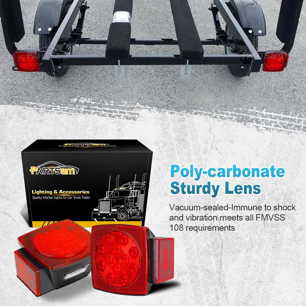 Partsam 12V Waterproof Square Led Trailer Light,Red LED Stop Turn Tail License Brake Running Light Lamp for Trailers Under 80inch Boat Trailer Truck Marine Camper RV Snowmobile,IP68,DOT Compliant - Image 5