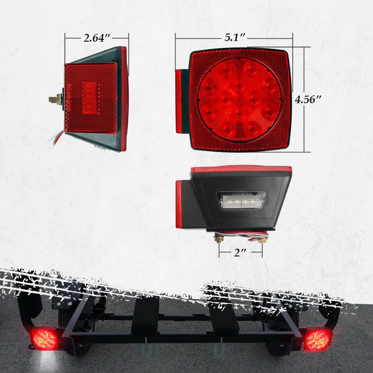 Partsam 12V Waterproof Square Led Trailer Light,Red LED Stop Turn Tail License Brake Running Light Lamp for Trailers Under 80inch Boat Trailer Truck Marine Camper RV Snowmobile,IP68,DOT Compliant - Image 7