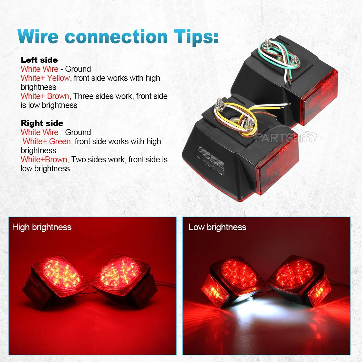 Partsam 12V Waterproof Square Led Trailer Light,Red LED Stop Turn Tail License Brake Running Light Lamp for Trailers Under 80inch Boat Trailer Truck Marine Camper RV Snowmobile,IP68,DOT Compliant - Image 8