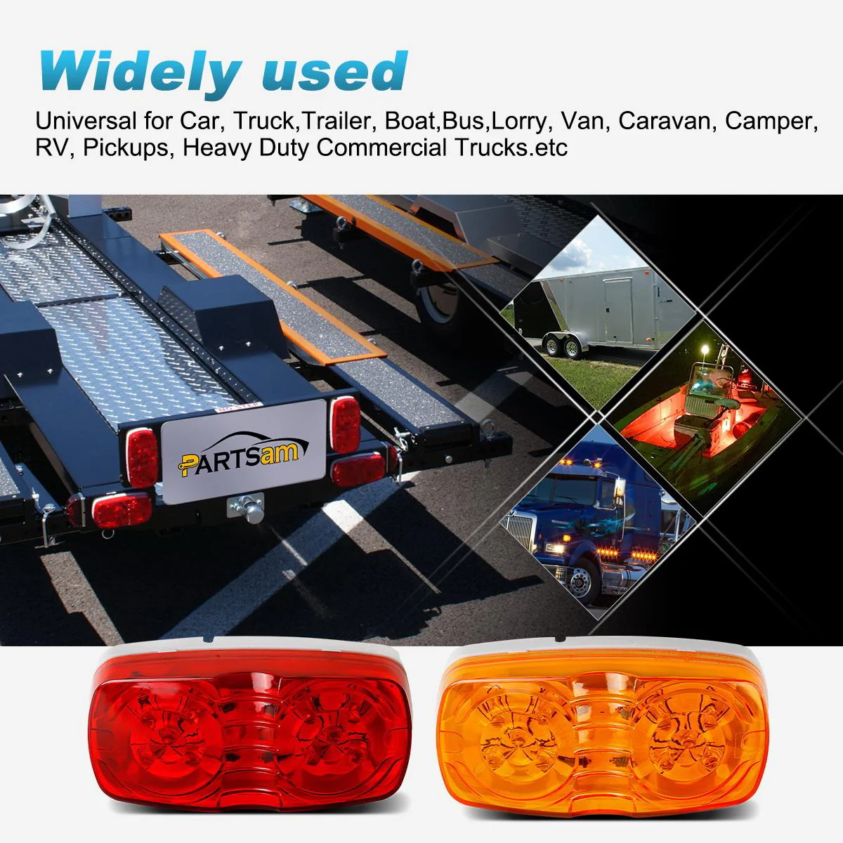 Partsam 14x Trailer Marker LED Light Double Bullseye 10 Diodes Clearance Light Red/Amber, 4x2 Tiger Eye / Double Bubble 12V Rectangular LED Side Marker Light Indicators Surface Mount RV Camper Trucks - Image 5