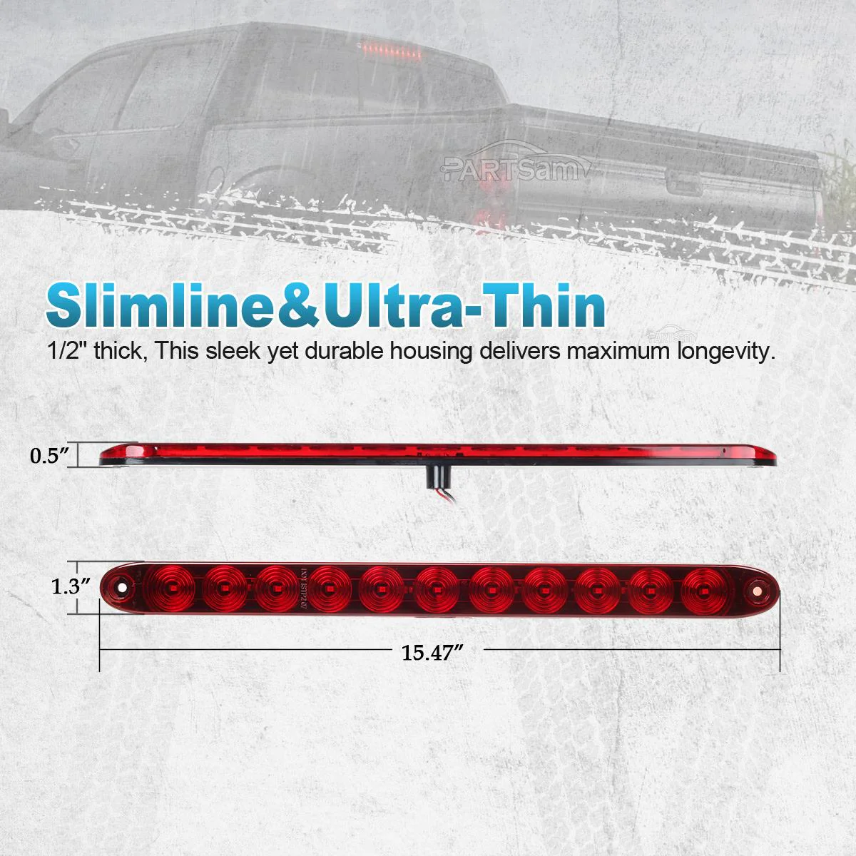 Partsam 1PC Red 15inch 11 LED Light Bar Stop Turn Tail 3rd Brake Light Truck Trailer Identification ID Bar Waterproof - Image 12