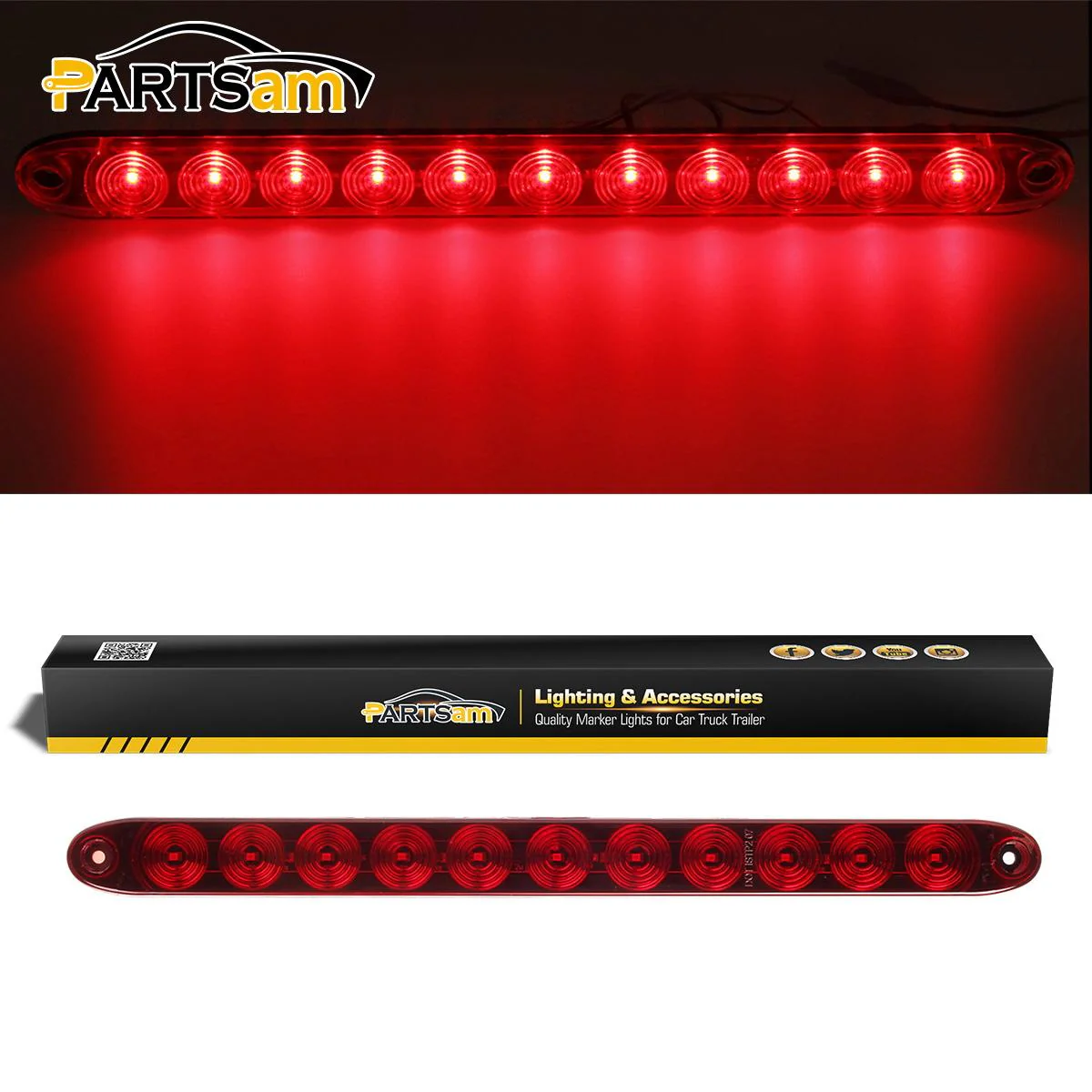 Partsam 1PC Red 15inch 11 LED Light Bar Stop Turn Tail 3rd Brake Light Truck Trailer Identification ID Bar Waterproof - Image 3