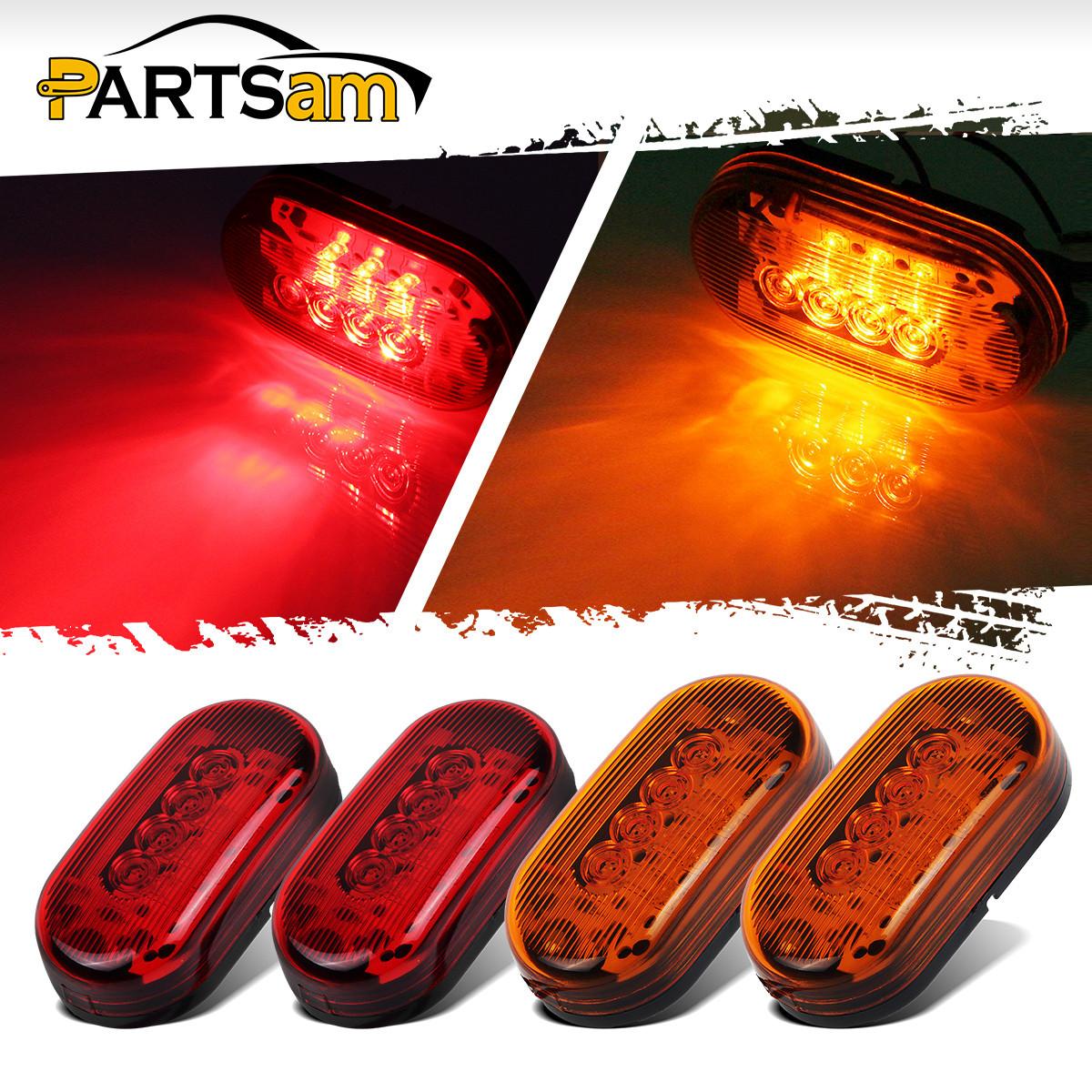 Partsam 2 Amber + 2 Red 12V 4inch x 2inch Oval Led Truck Side Marker Light Surface Mount 10 Diodes, Sealed Trailer Led Clearance and Side Marker Lights, Black Base, Rectangular Rectangle Led Lights - Image 4