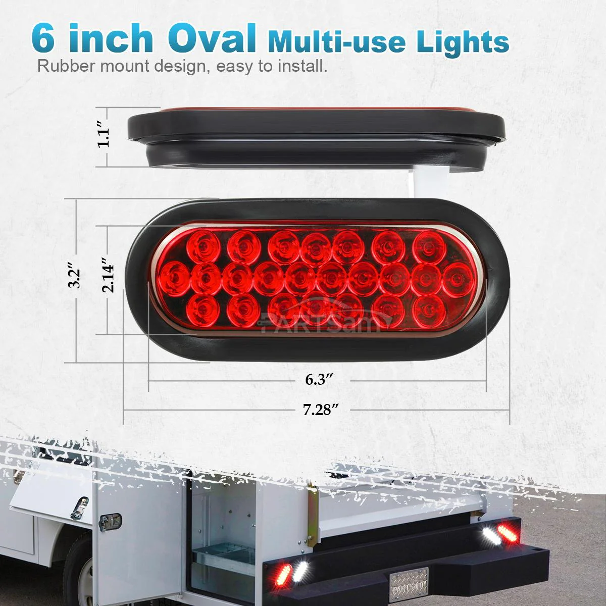 Partsam 2 Pcs 6 Inch Red Oval Led Trailer Tail Lights 24 LED Grommet Mount, Oval 6inch Red Stop Turn Tail Brake Light Rubber Flush Mount Replacement for Trailer RV Trucks Bus Waterproof - Image 11