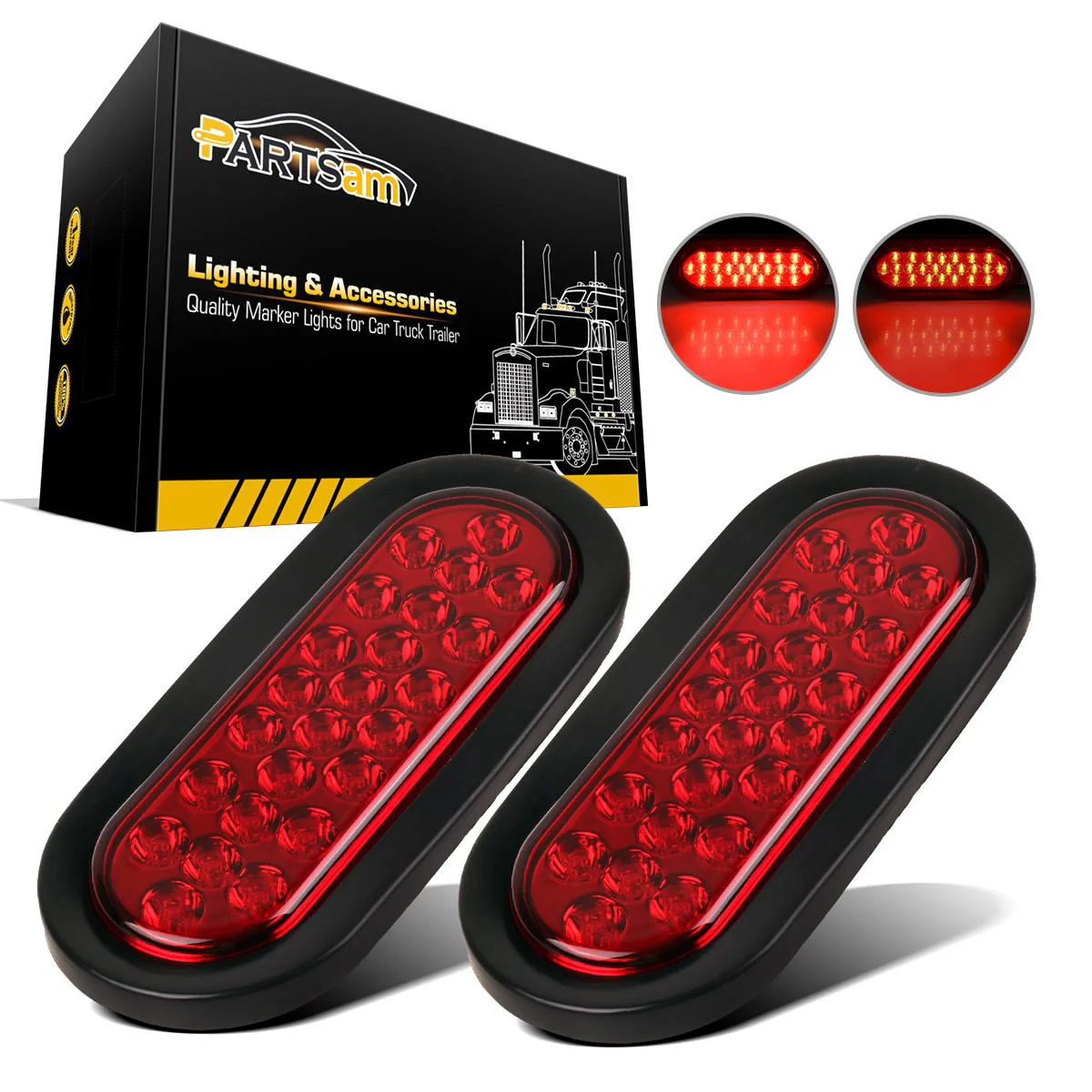 Partsam 2 Pcs 6 Inch Red Oval Led Trailer Tail Lights 24 LED Grommet Mount, Oval 6inch Red Stop Turn Tail Brake Light Rubber Flush Mount Replacement for Trailer RV Trucks Bus Waterproof - Image 3