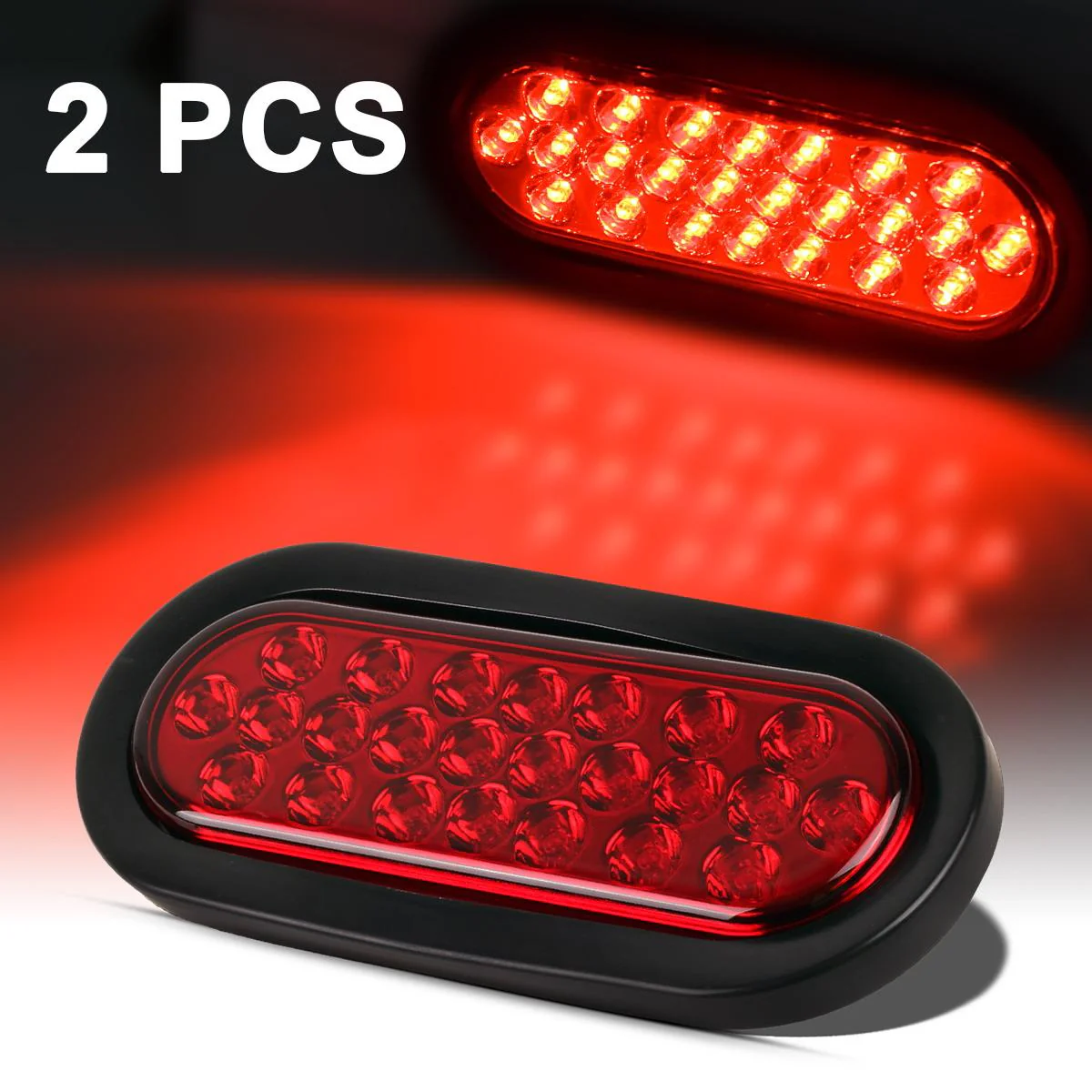 Partsam 2 Pcs 6 Inch Red Oval Led Trailer Tail Lights 24 LED Grommet Mount, Oval 6inch Red Stop Turn Tail Brake Light Rubber Flush Mount Replacement for Trailer RV Trucks Bus Waterproof - Image 4