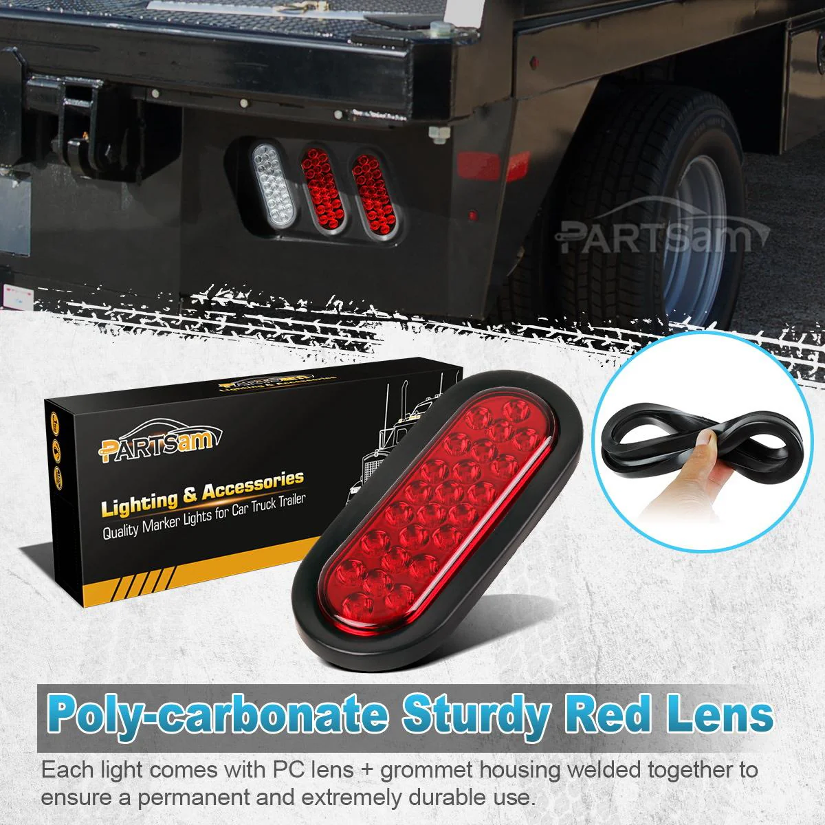 Partsam 2 Pcs 6 Inch Red Oval Led Trailer Tail Lights 24 LED Grommet Mount, Oval 6inch Red Stop Turn Tail Brake Light Rubber Flush Mount Replacement for Trailer RV Trucks Bus Waterproof - Image 8