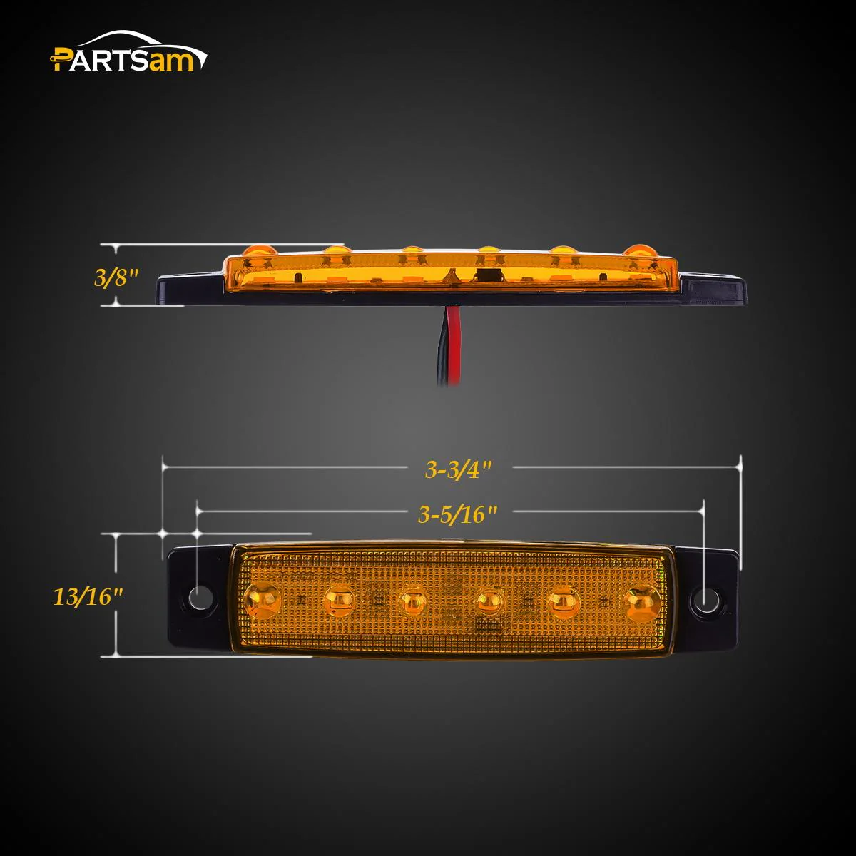 Partsam 20x 3.8" Amber/Red Clearance lights Truck Trailer RV Lorry Van Side Marker Indicators Decorative, Thin Line 3.8" 6 LED Amber Trailer Marker Lights Parking Turn Signal Lights - Image 10