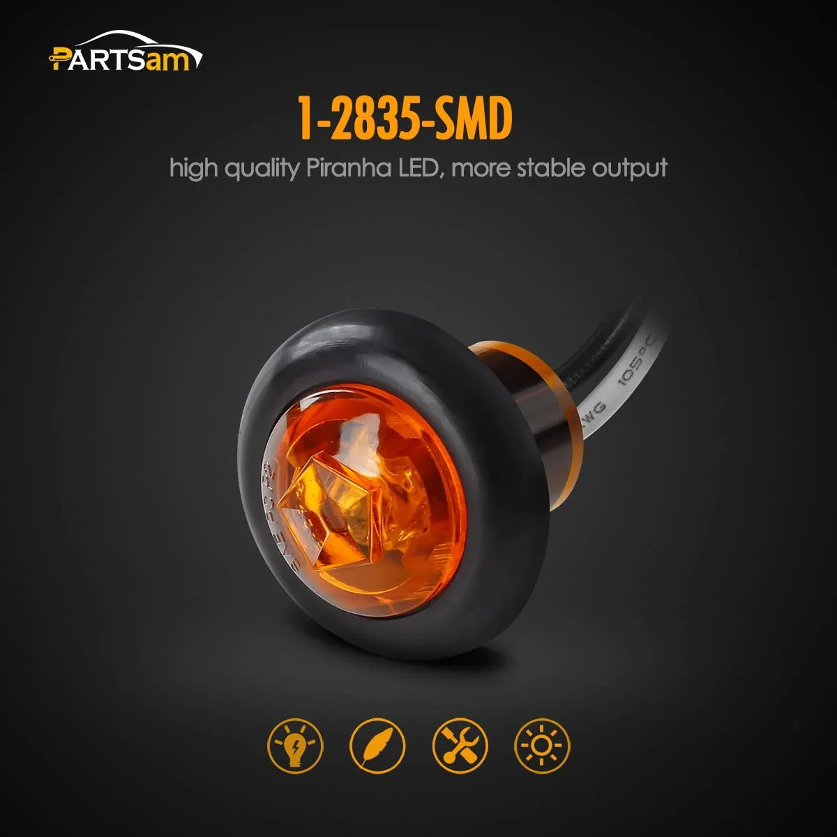 Partsam 20x Amber Side Marker Light Clearance Light LED Amber with Plug, Sealed Mini Round 3/4" Inch Trailer Truck Led Marker Lights w Rubber Grommet Hot Spot - Image 3