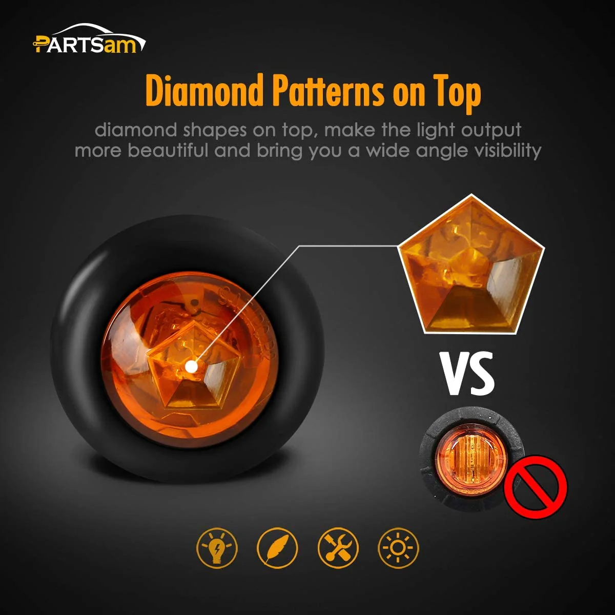 Partsam 20x Amber Side Marker Light Clearance Light LED Amber with Plug, Sealed Mini Round 3/4" Inch Trailer Truck Led Marker Lights w Rubber Grommet Hot Spot - Image 4