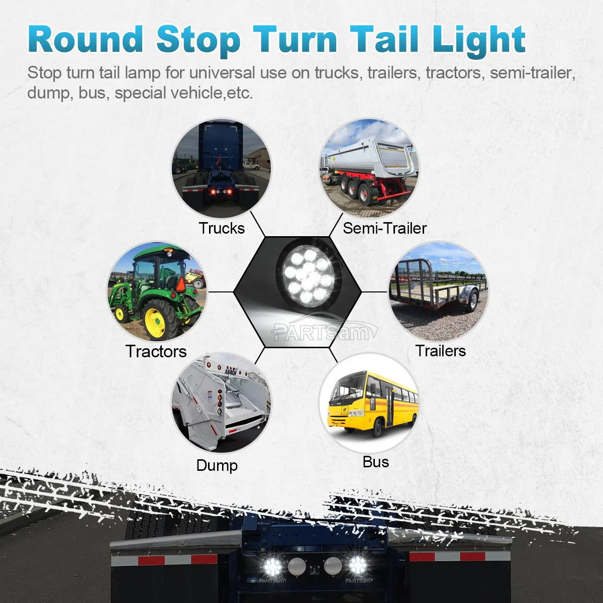 Partsam 2PCS 12 LED White 4inch Round Backup Reverse Lights Marker w/ Stainless Rings Sealed - Image 10