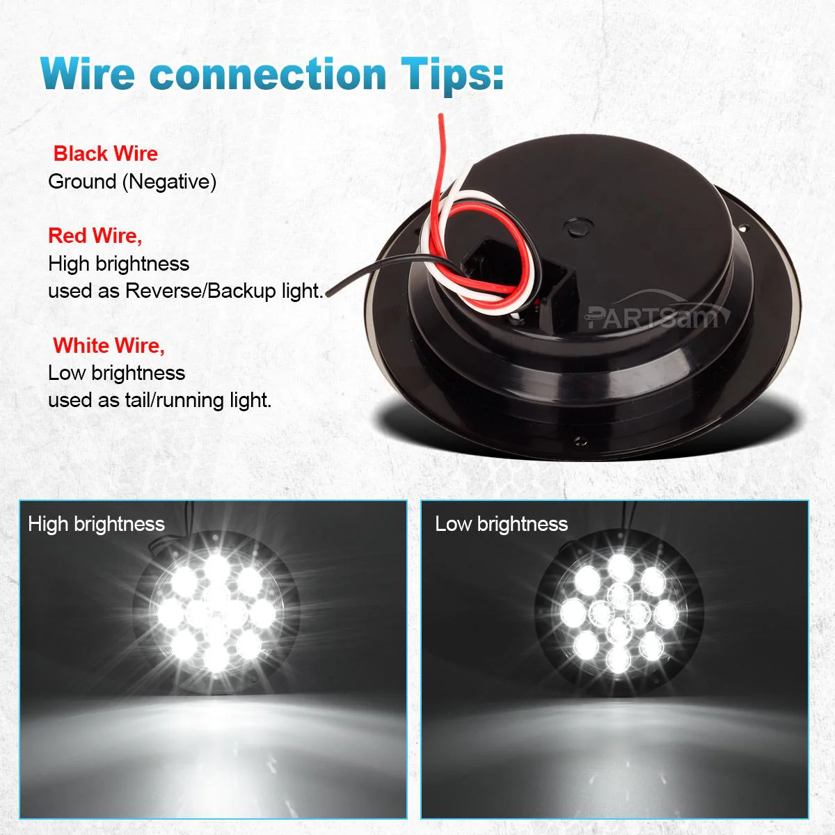 Partsam 2PCS 12 LED White 4inch Round Backup Reverse Lights Marker w/ Stainless Rings Sealed - Image 12