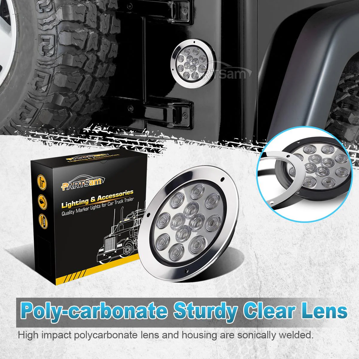 Partsam 2PCS 12 LED White 4inch Round Backup Reverse Lights Marker w/ Stainless Rings Sealed - Image 8