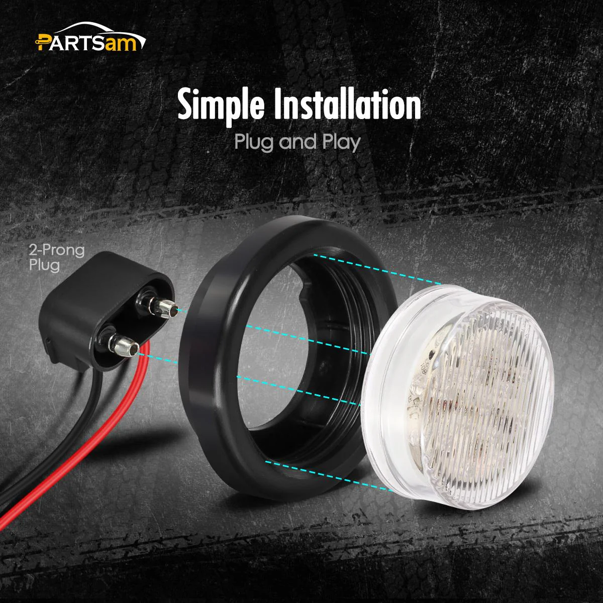 Partsam 2Pcs 2.5 Inch Round White Led Side Marker and Clearance Lights Reverse Backup Lights 13 Diodes Grommets/Pigtails Waterproof 2.5 Inch Round White Interior Courtesy Light Auxiliary Utility Light - Image 3