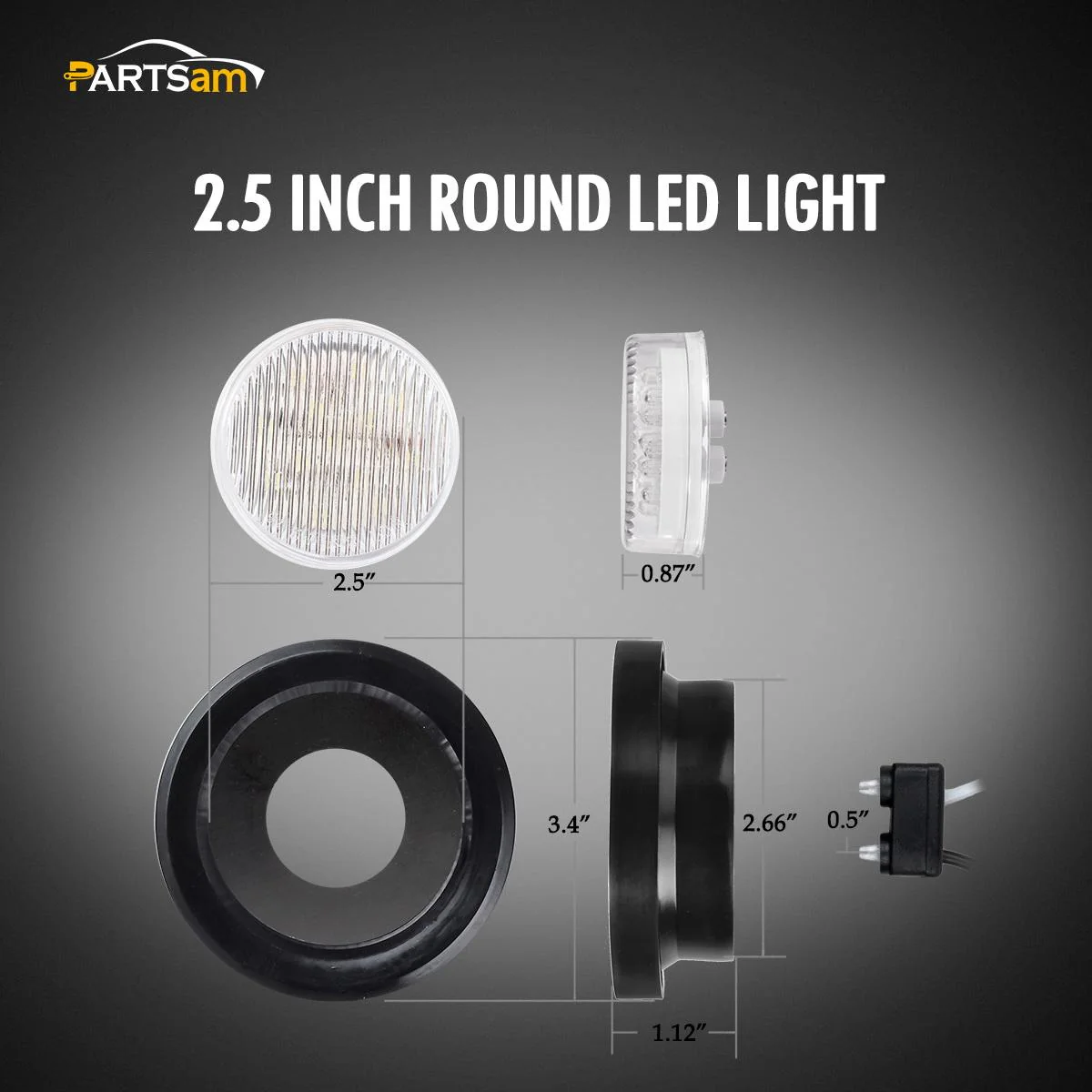 Partsam 2Pcs 2.5 Inch Round White Led Side Marker and Clearance Lights Reverse Backup Lights 13 Diodes Grommets/Pigtails Waterproof 2.5 Inch Round White Interior Courtesy Light Auxiliary Utility Light - Image 5