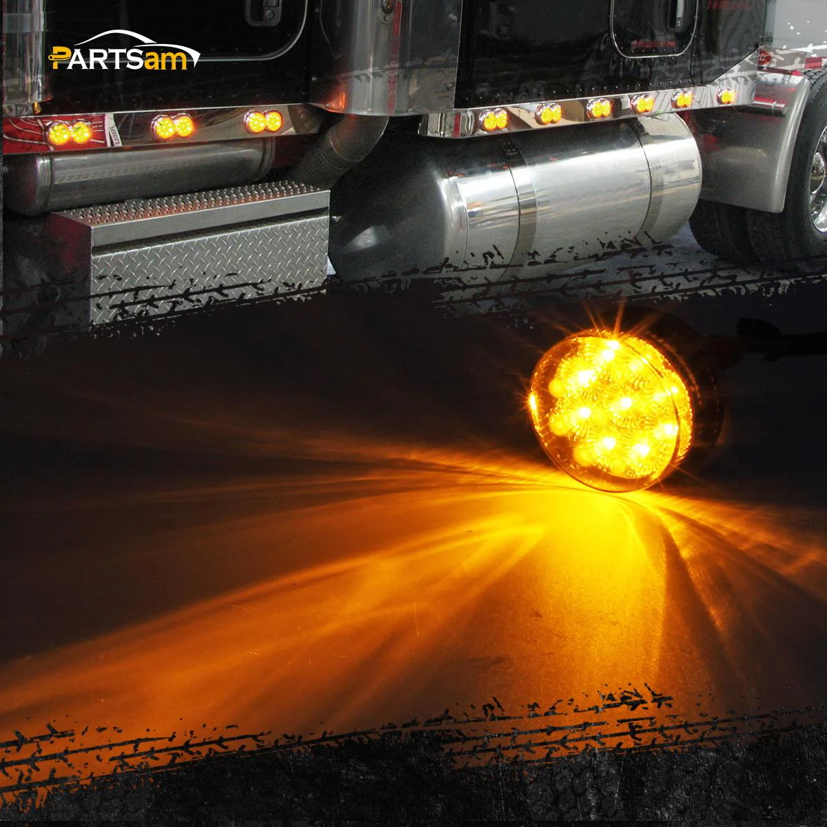 Partsam 2Pcs 2 Inch Round Amber Led Side Marker and Clearance Lights 9 Diodes Smoke Lens w Reflectors Trailer Truck Lights Submersible 12V Grommets Pigtails, Sealed 2 Round Led Marker Trailer Lights - Image 3