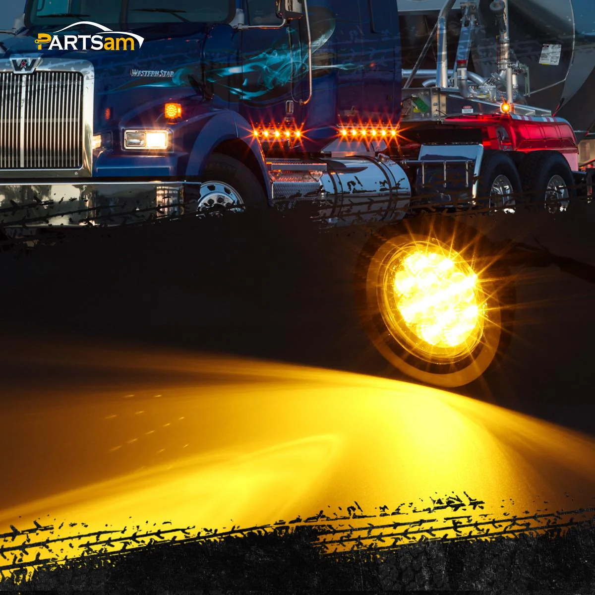 Partsam 2Pcs 2 Inch Round Amber Led Side Marker and Clearance Lights 9 Diodes Smoke Lens w Reflectors Trailer Truck Lights Submersible 12V Grommets Pigtails, Sealed 2 Round Led Marker Trailer Lights - Image 8