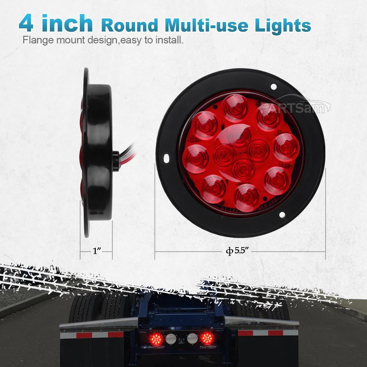 Partsam 2PCS 4 inch Red Stop Turn Tail Brake Truck Trailer Light Flange Mount 12 Diodes Utility - Image 3