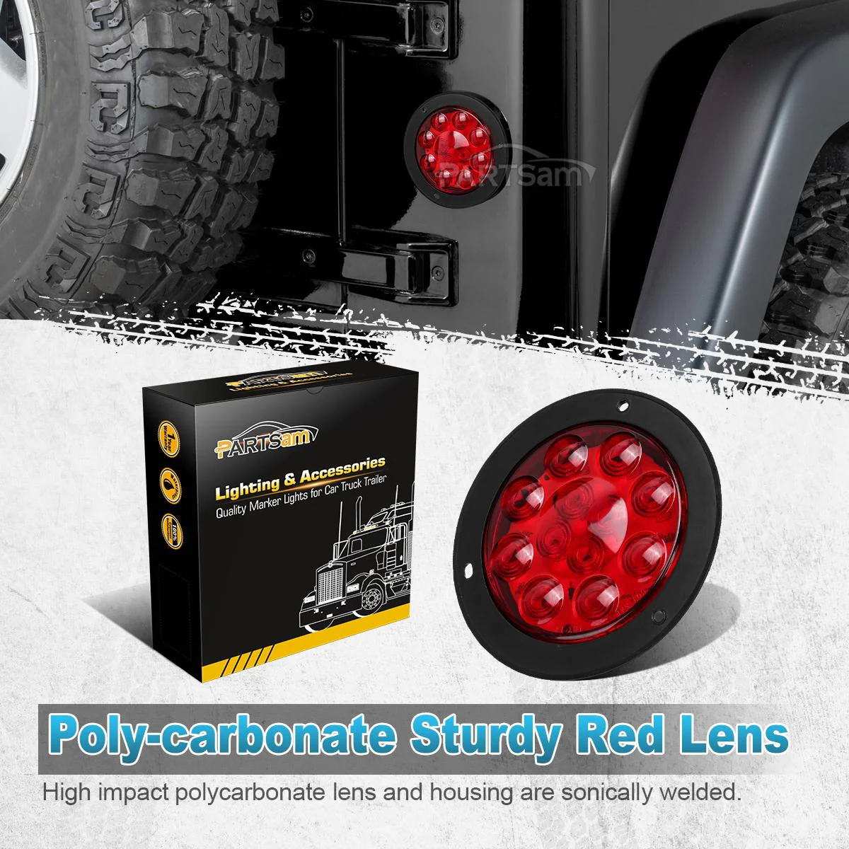 Partsam 2PCS 4 inch Red Stop Turn Tail Brake Truck Trailer Light Flange Mount 12 Diodes Utility - Image 7