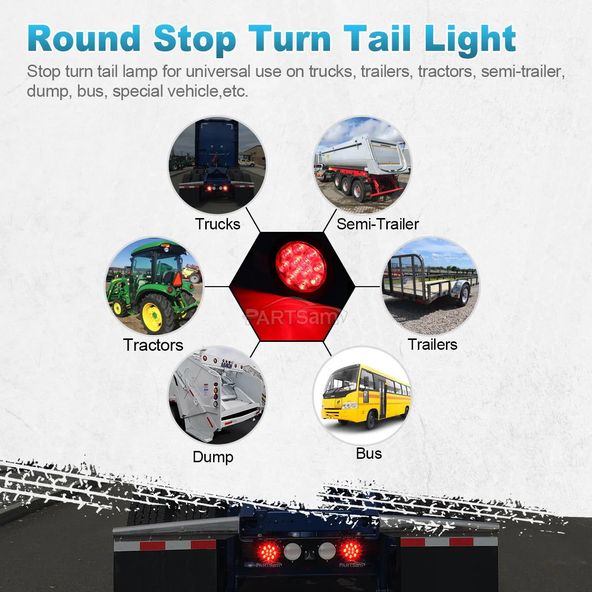 Partsam 2PCS 4 inch Red Stop Turn Tail Brake Truck Trailer Light Flange Mount 12 Diodes Utility - Image 8