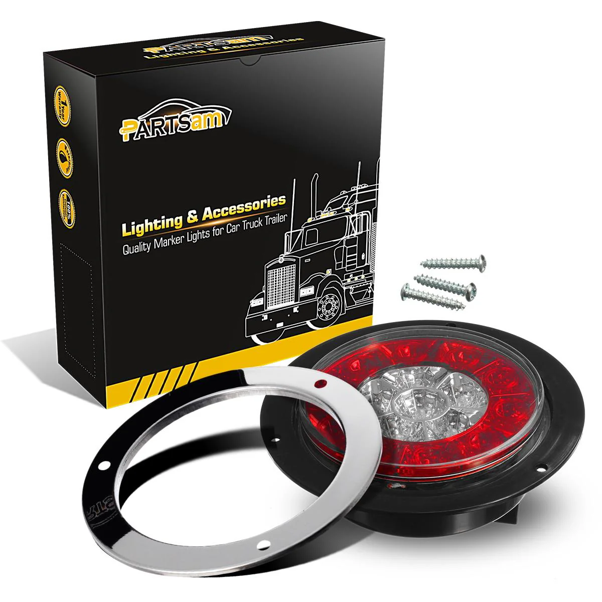 Partsam 2Pcs 4inch Inch Round LED Trailer Tail Lights White Red Taillights Flange Mount 16 LED DC 12V Sealed Waterproof Stop Brake Tail Running Reverse Backup Lights Lamps for RV Trailer Trucks - Image 5