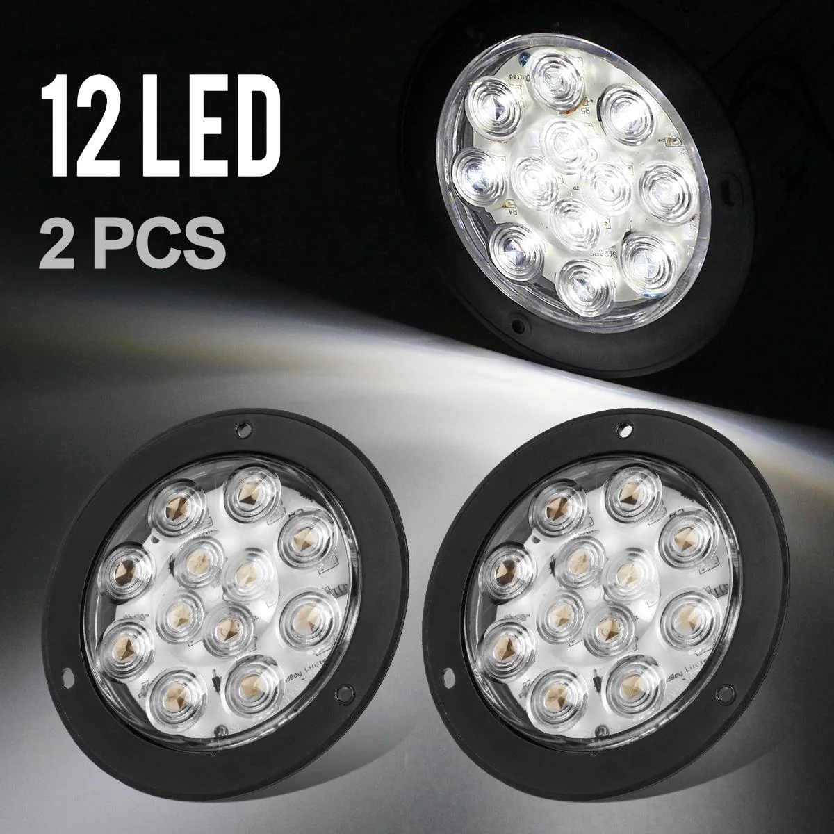 Partsam 2PCS 4inch Waterproof Backup Reverse Light Flange Mount 12 LED Truck Trailer RV White - Image 4