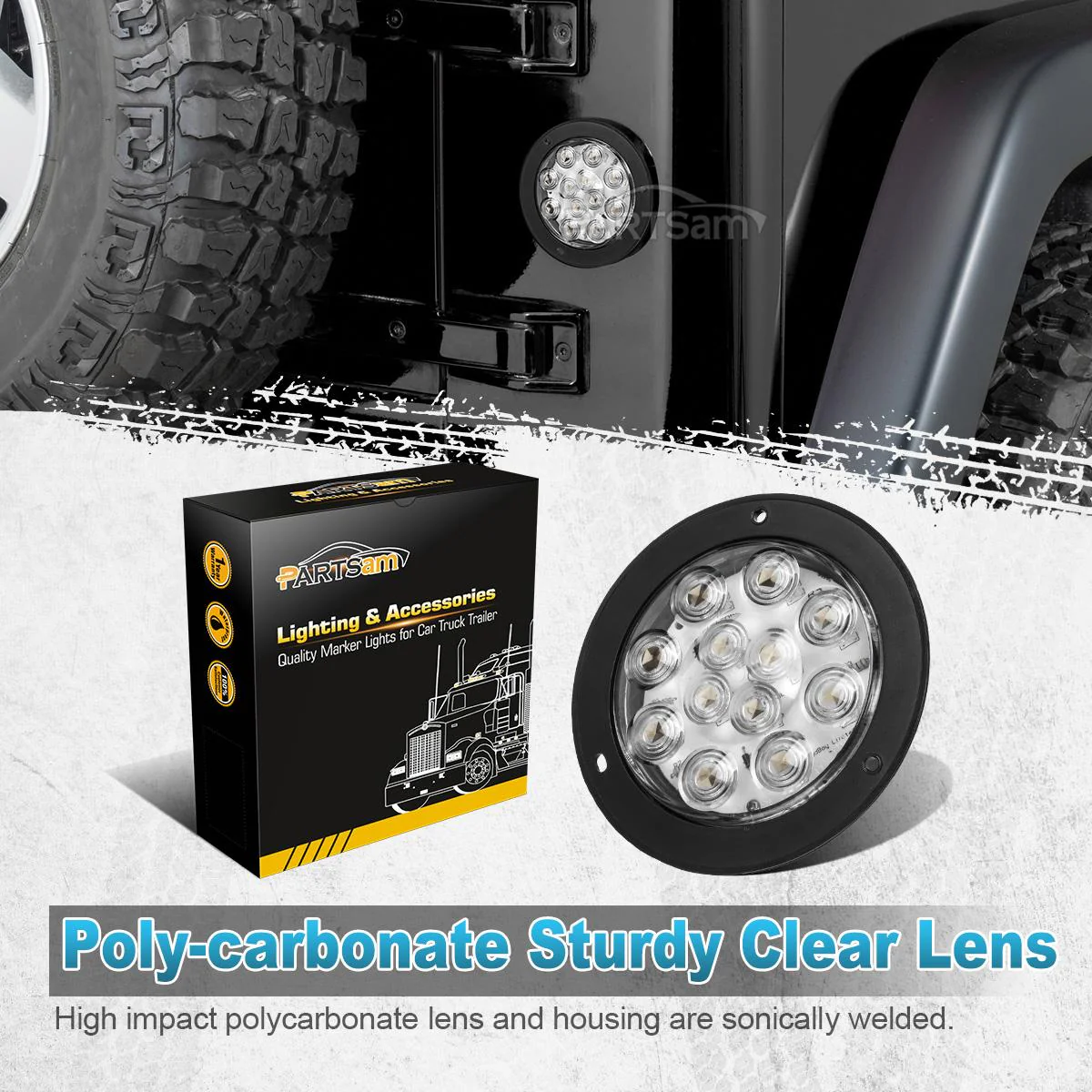 Partsam 2PCS 4inch Waterproof Backup Reverse Light Flange Mount 12 LED Truck Trailer RV White - Image 8