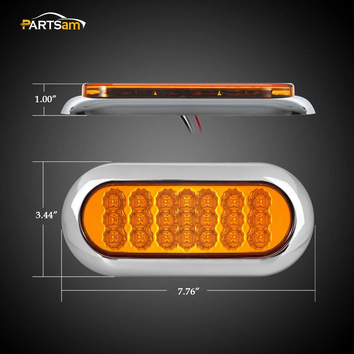 Partsam 2Pcs 6-1/2inch Oval Amber Led Trailer Lights 21 LED Flange Mount w Reflectors Turn Signal Park Side Marker LED Light for Truck Trailer Trail Bus 12V LED Trailer Parking Light w Chrome Bezels - Image 7